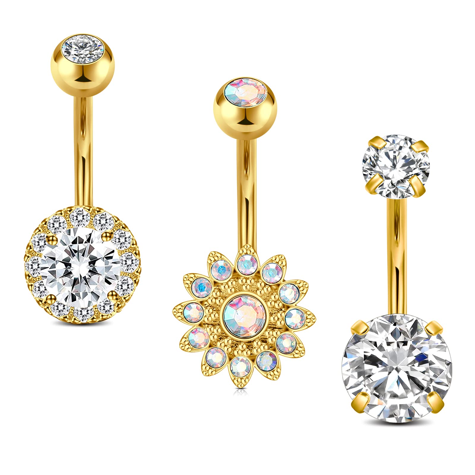 Crdifu Pack of 5 Stainless Steel Belly Button Ring Set 14 Gauge 10mm Barbell Navel Bars Piercing Jewellery — view 12