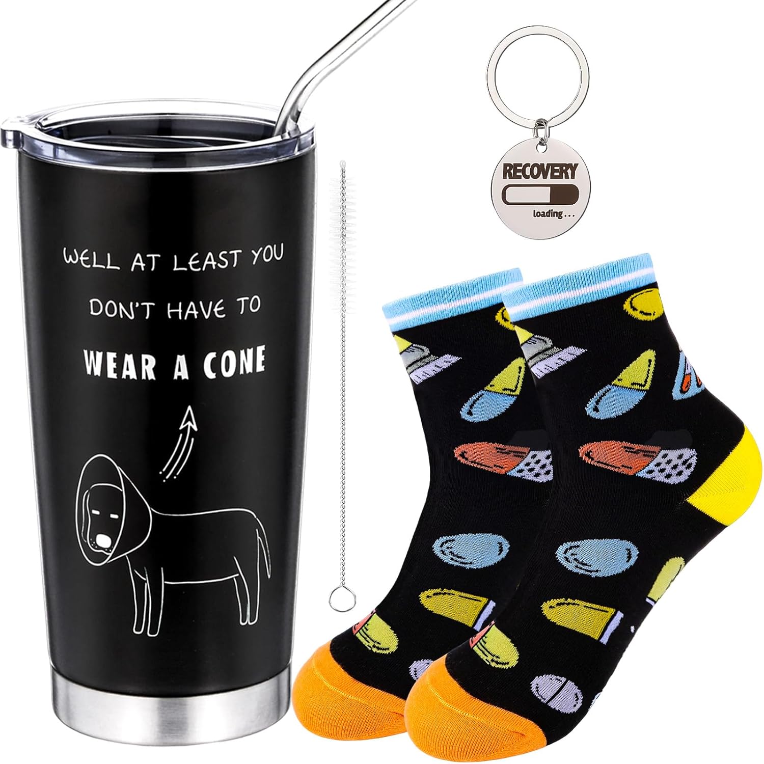 Funny Get Well Soon Gift Baskets for Women After Surgery,20 Oz Hospital Tumbler At Least You Don't Have to Wear a Cone Tumbler Comes With Keychain and Socks Surgery Recovery Feel Better Cheer up Gifts