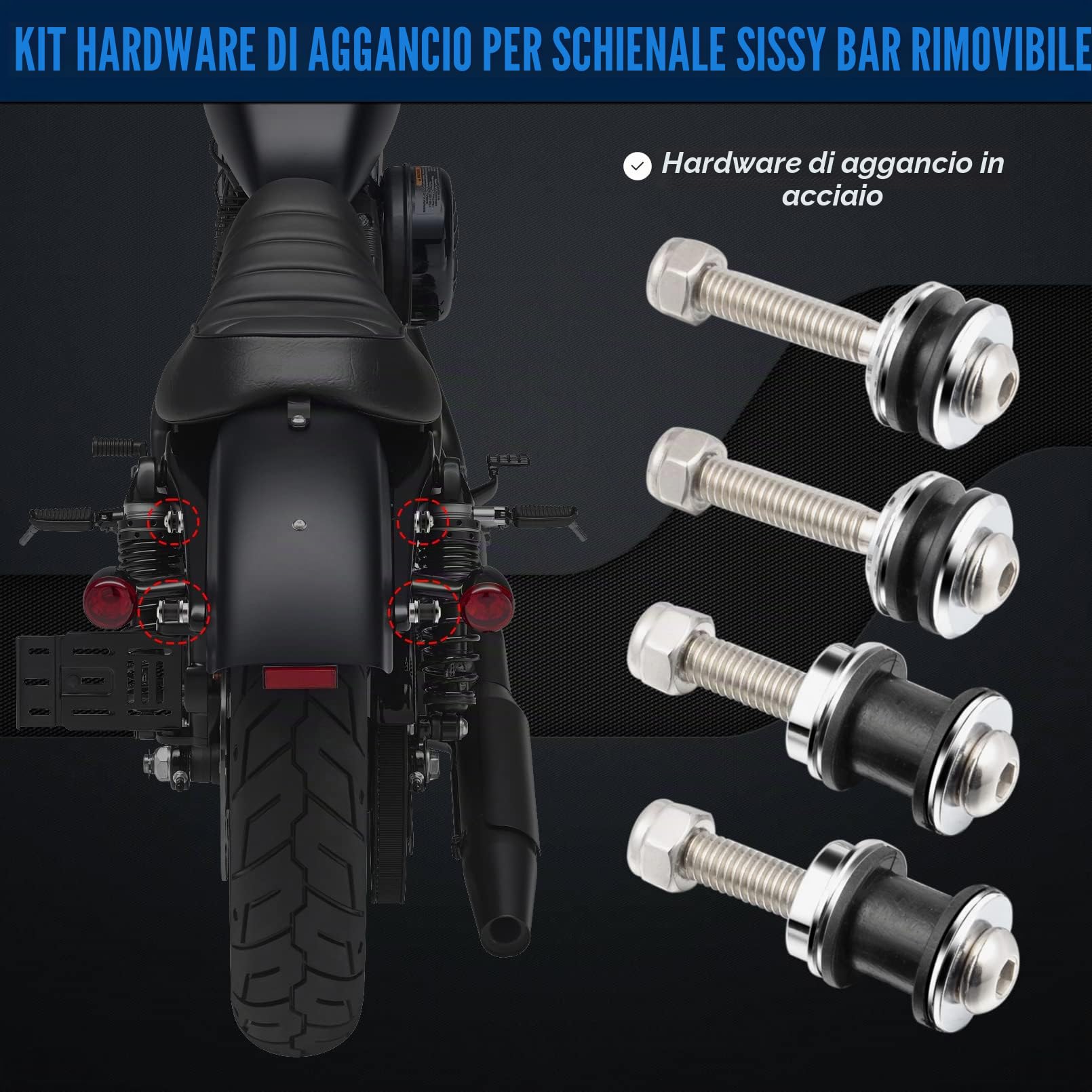 Benlari - Schienale passeggero rimovibile Sissy Bar Pad compatibile per Harley Davidson Sportster XL1200 XL883 SuperLow Iron 883 1200 48 Nero 2004-2024