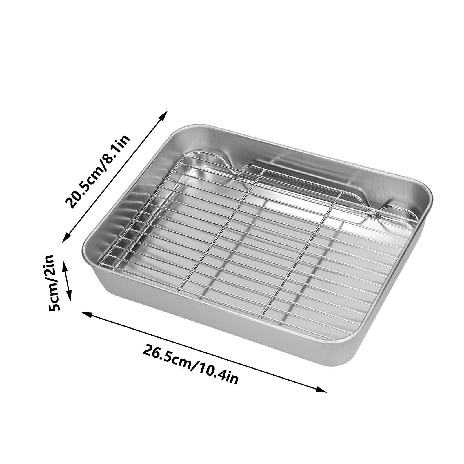 Roasting Pan, Stainless Steel Turkey Roaster with Rack Nonstick Roasting Pan for Roast Chicken, Roasts and Turkeys, Dishwasher and Oven Safe (L- 26.5x20.5x5cm)