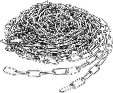 JMIATRY 8 Metres Length 304 Stainless Steel Chain, 3mm Heavy Duty Chain Links, Galvanized Steel Welded Link Chains Lift for Fence Gate, Garage Doors, Swing Chains and Bicycle Security Lock