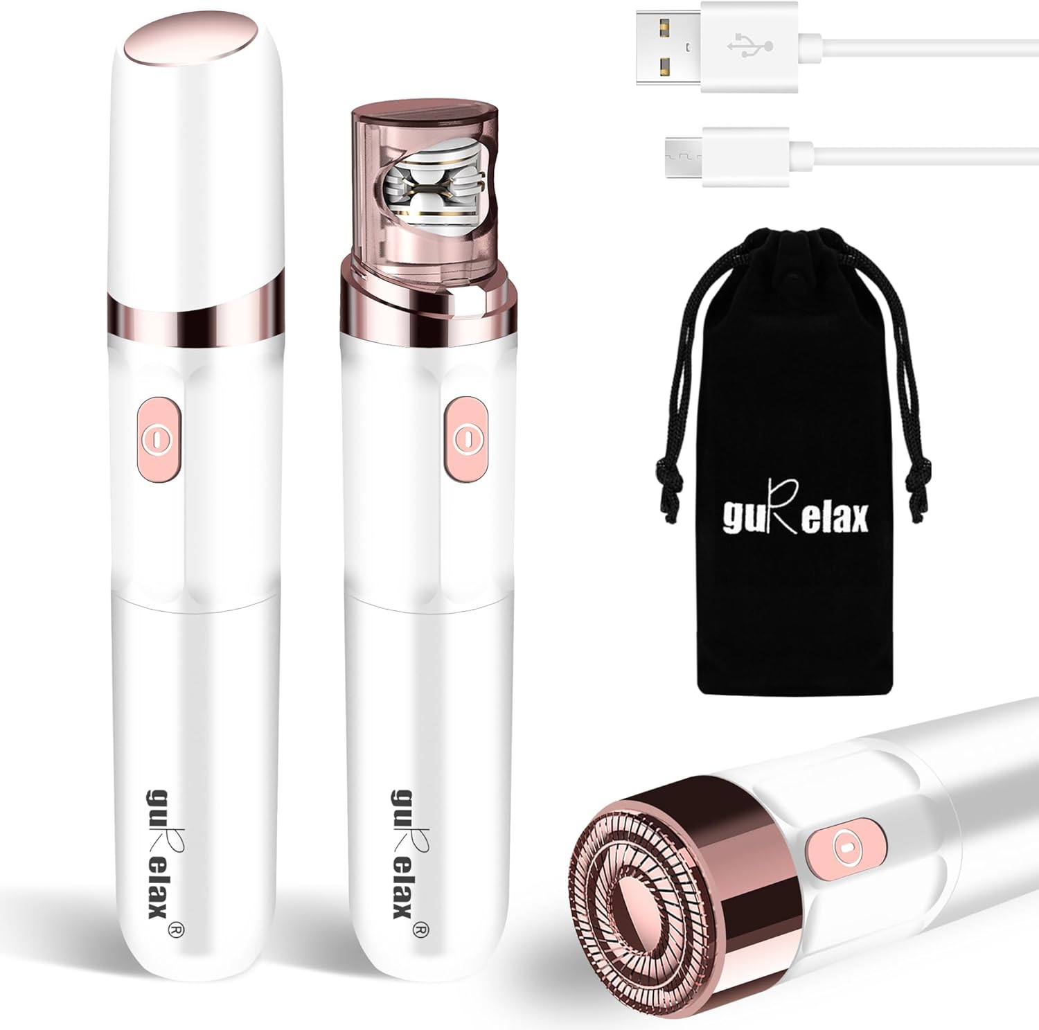 Hair Removal Epilator for Women(Newest), Gurelax Facial Hair Remover, Plucker for Face, Lip, 2-in-1 Epilation System, All Ages and Skin Types,with Brush, Pouch