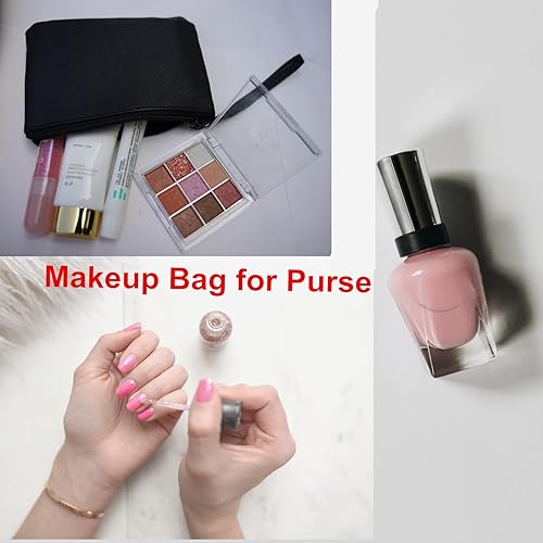 Miniatura 4 de Accesorios para bolso, bolsa de maquillaje negra, bolsa de maquillaje con cremallera, bolsa pequeña de 4.5 x 6.5 pulgadas, aprobada por estadios, no