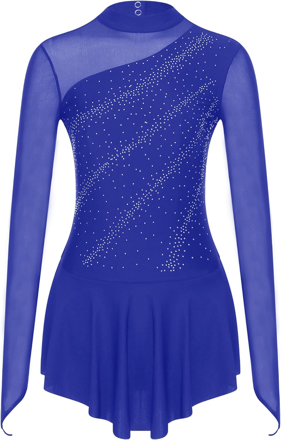 Shinsto Women Rhinestone Long Sleeve Ice Skating Dress with Figure Skating Tights Performances Practices Costume