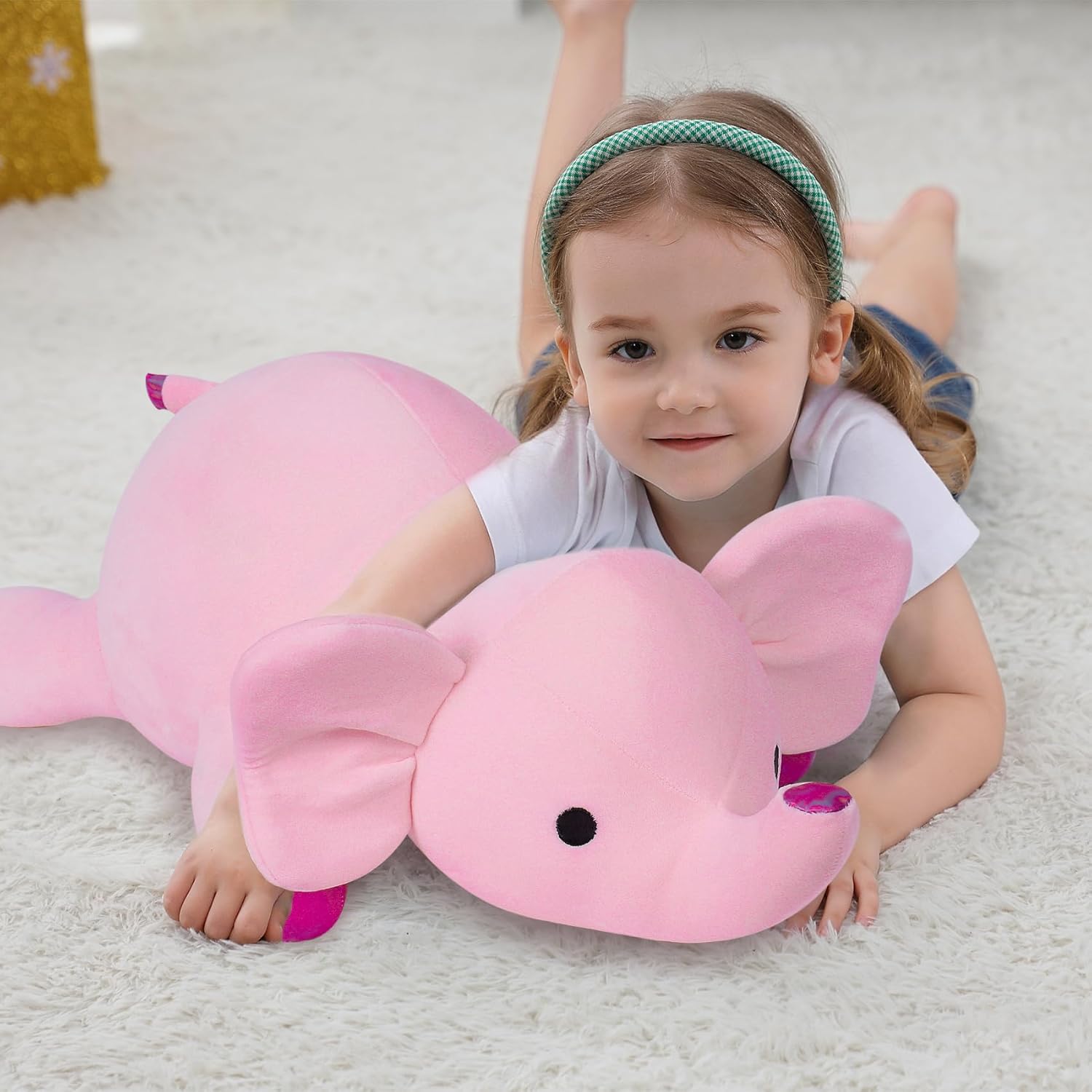 OurHonor 4.2lbs 24in Elephant Weighted Stuffed Animals,Weighted Plush, Gifts for Kids, Adults,Girls and Boys(Pink)