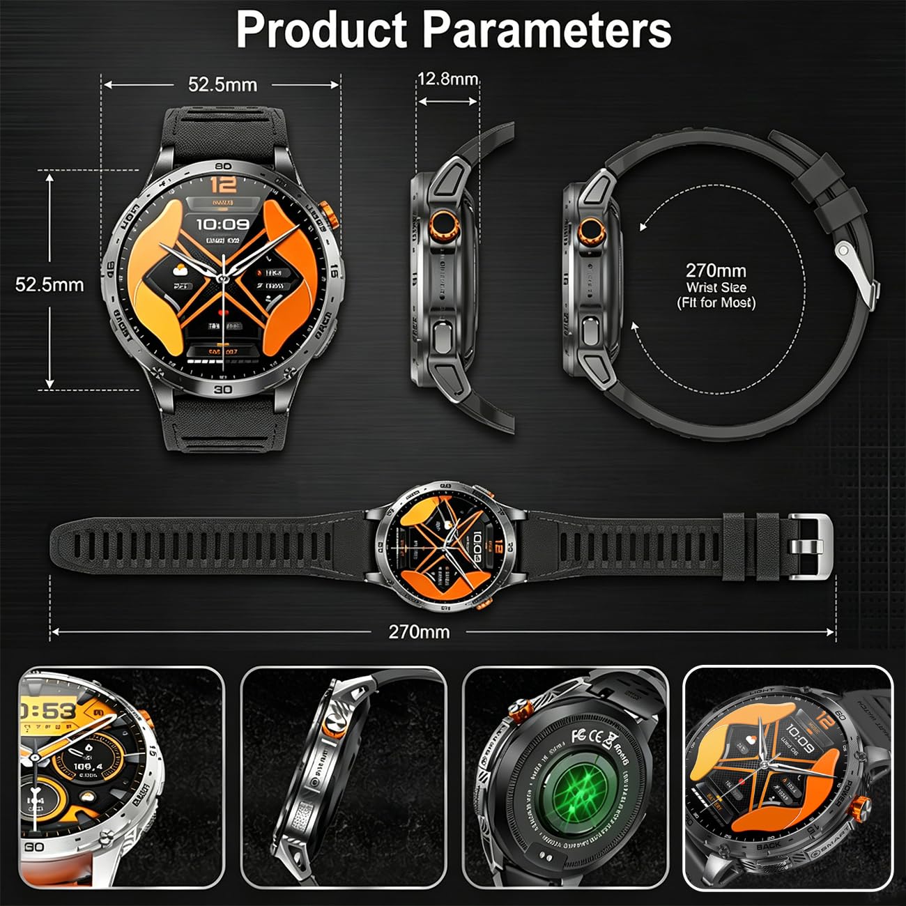 Orologio Smartwatch Uomo, Orologio Sportivo Uomo Multilingue E Sportivo Con Diverse Modalità E Torcia Smart Watch for Men Per Sport, Spostamenti, Riunioni E Relax Black,2 * 0.5 in