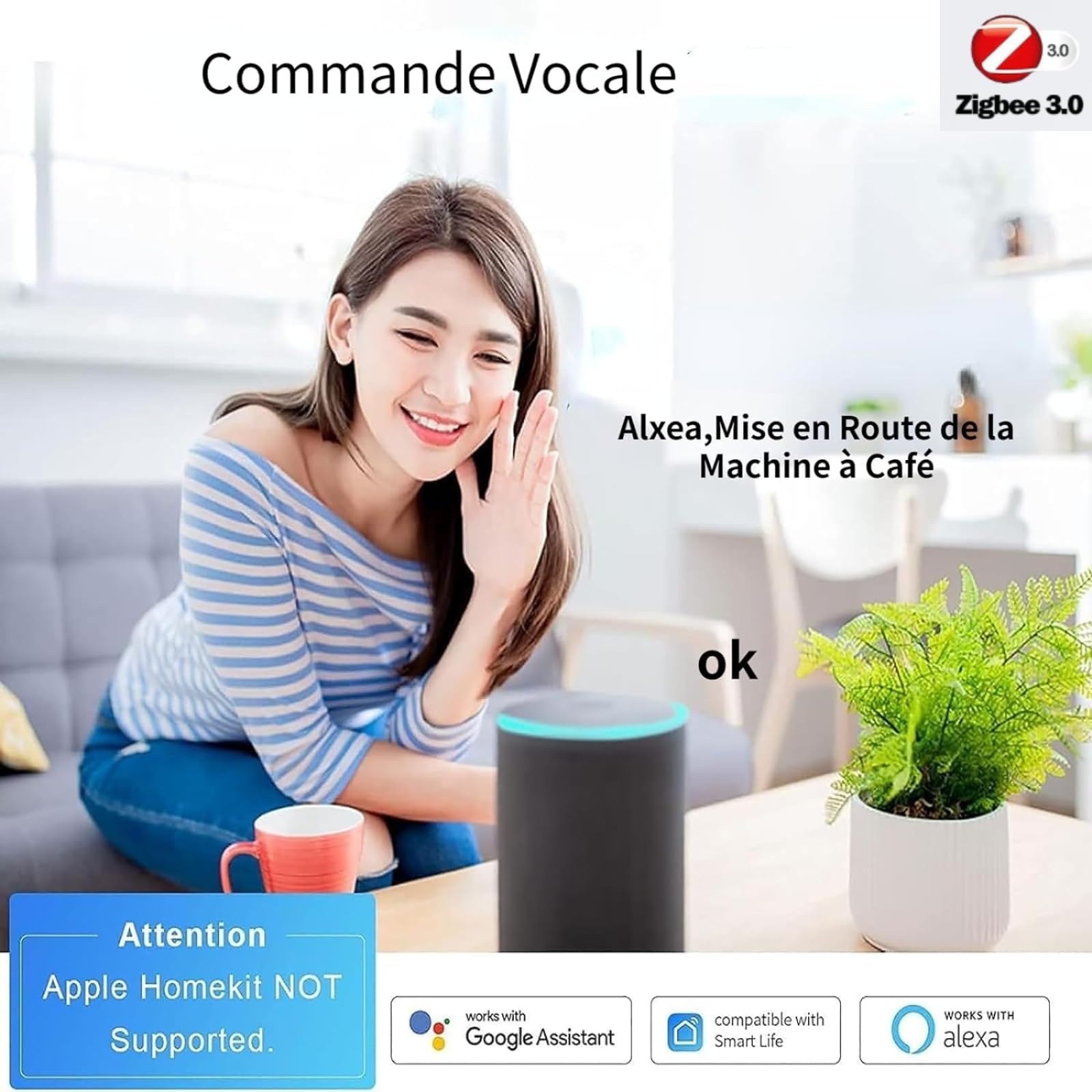 Multiprise Connectée Zigbee 3.0 UseeLink 16A Smart Power Strip avec 4 Prises 3 USB/1 Type-C Compatible avec Alexa et Google Home