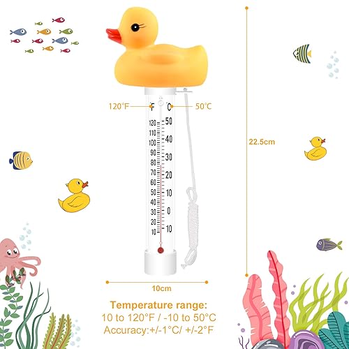 Miniatura 2 de Termómetro flotante de fácil lectura, termómetro de piscina con cuerda, termómetro de agua de estanque de gran tamaño, resistente a roturas,