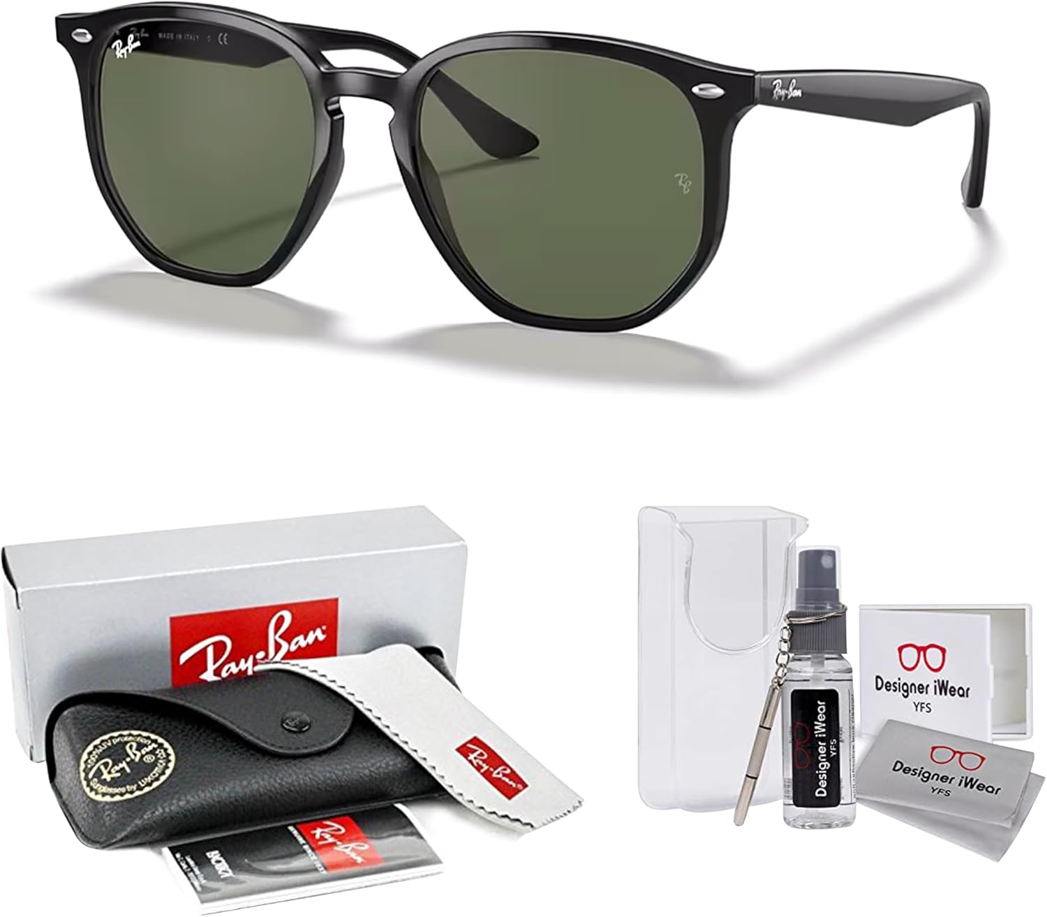 Ray-Ban RB4306 Rounded Sunglasses for Men for Women +BUNDLE with ACCESSORY EYEWEAR KIT Black / Dark Green 54 Millimeters image 2 of 7 B0BSMMYCHH