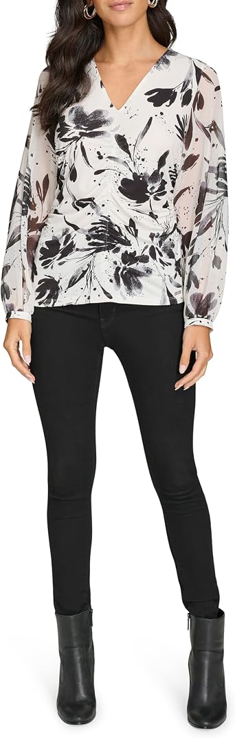 Calvin Klein Womens V-Neck Long Sleeve Top