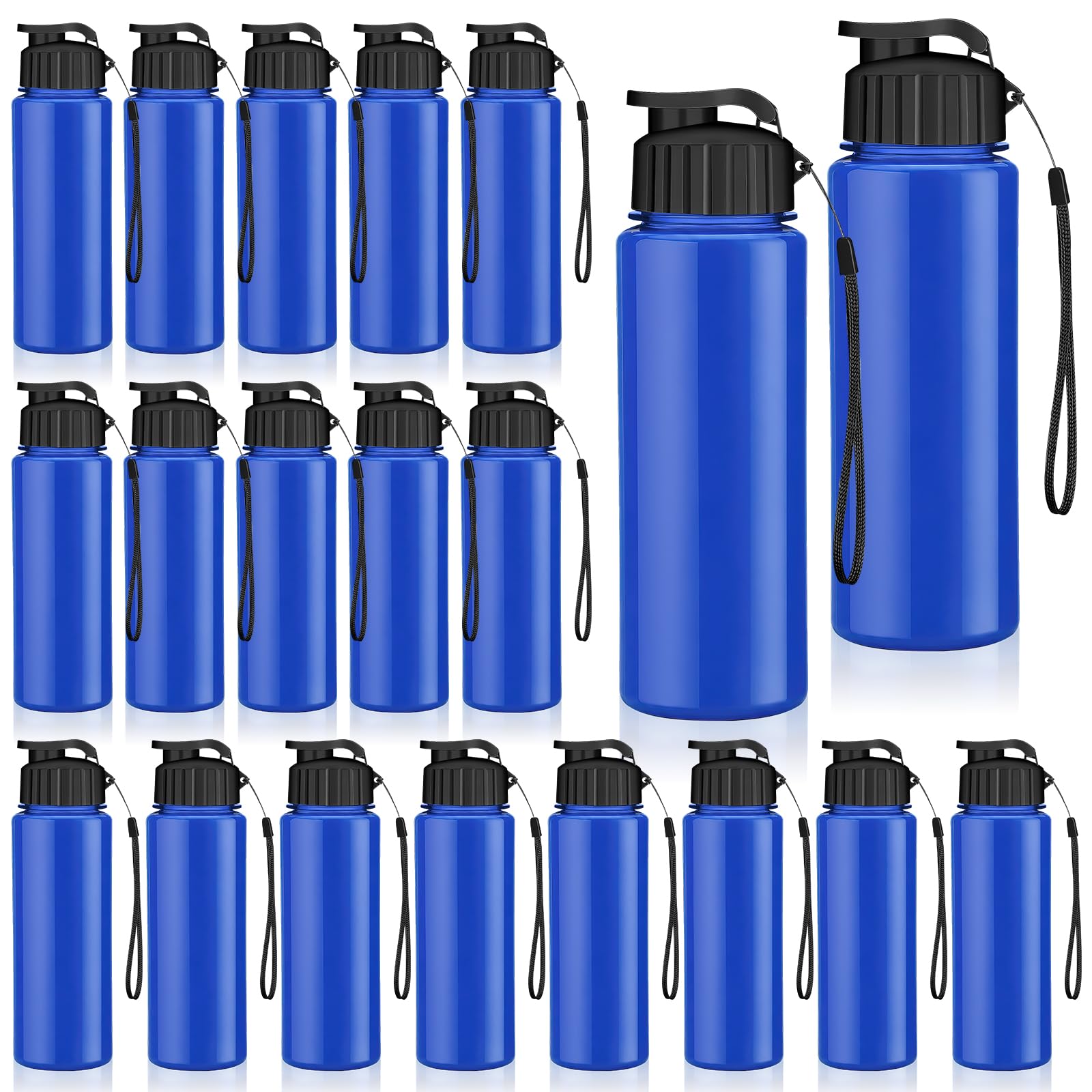 DHNDO 20 Pieces Sports Water Bottle for Kids, 500ml Plastic Water Bottles Bulk Adults Reusable Cycling Bottles with Leak Proof Flip Top BPA Free for School Gym Travel Outdoor (Solid Blue)