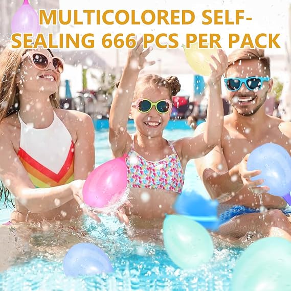 666 PCS Water Balloons Self Sealing: Fill in 10s No Tying No Leaks - Backyard Summer Splash - Kids Ages 3-10 - Outdoor Garden Pool Party Water Fight Supplies