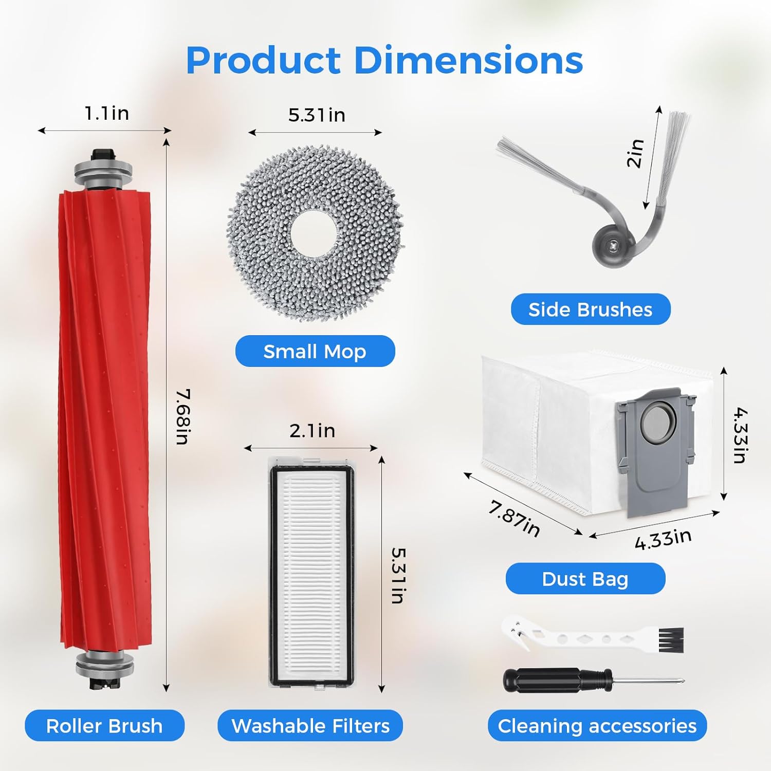 28 Pack QV 35A Replacement Parts for Roborock QV 35A / QV 35S Robot Vacuum, Accessories Kit with 2 Main Brush, 6 Side Brushes, 6 HEPA Filters, 6 Mop Pads, 6 Dust Bags, Cleaning Tool & Screwdriver