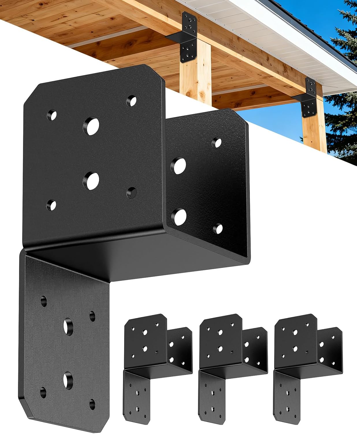 Heavy Duty Angle Brackets for 4x4 4x6 Post, 4MM Thick Black Steel 90 Degree L Brackets, Large Corner Brackets for Wood, Outdoor Crafts Woodworking Projects, Shelf L Brackets (Black-4PCS)