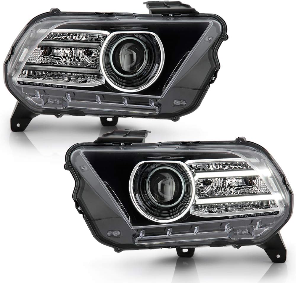 ACANII - For [Halogen Upgrade Style] 2010-2014 Ford Mustang LED Tube Projector Headlights Headlamps Assembly Left+Right
