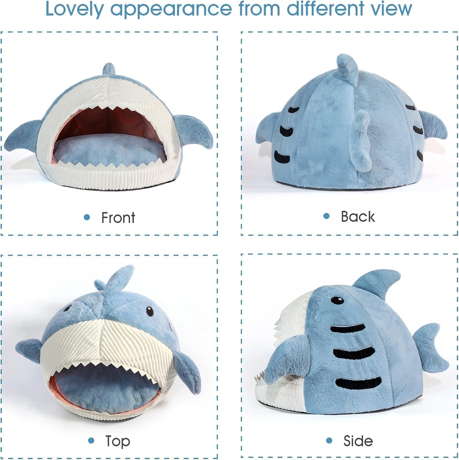 سكيهد سرير قطط ناعم لطيف، كهف دافئ للقطط على شكل سمكة قرش مع وسادة قابلة للازالة والغسل للكلاب الاليفة (رمادي فاتح، L)