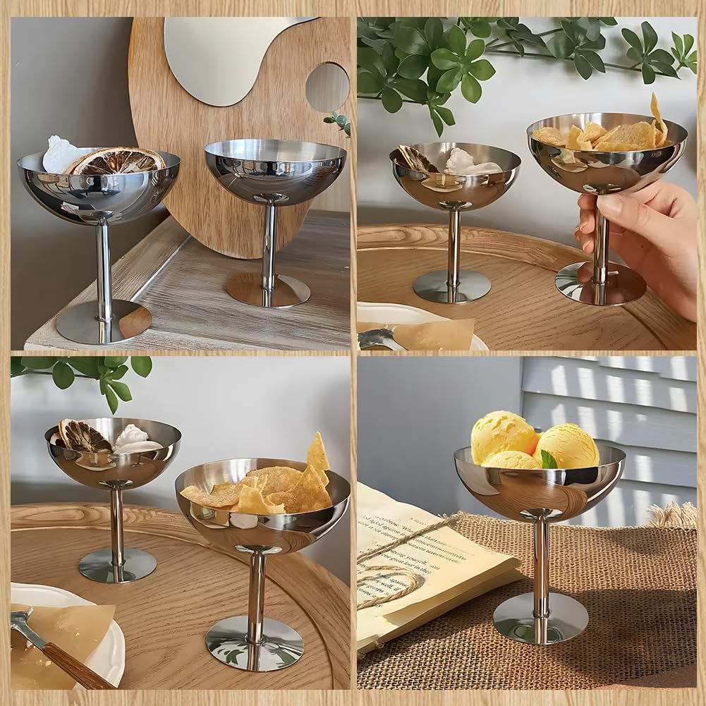 Eisbecher Edelstahl, 200 ml Ø 10cm Edelstahl Dessertbecher mit Fuß Ice Cream Sundae Dessertgläser Eisschalen für Obst Salat Joghurt Pudding Cocktail (6 Stück, Hoch)