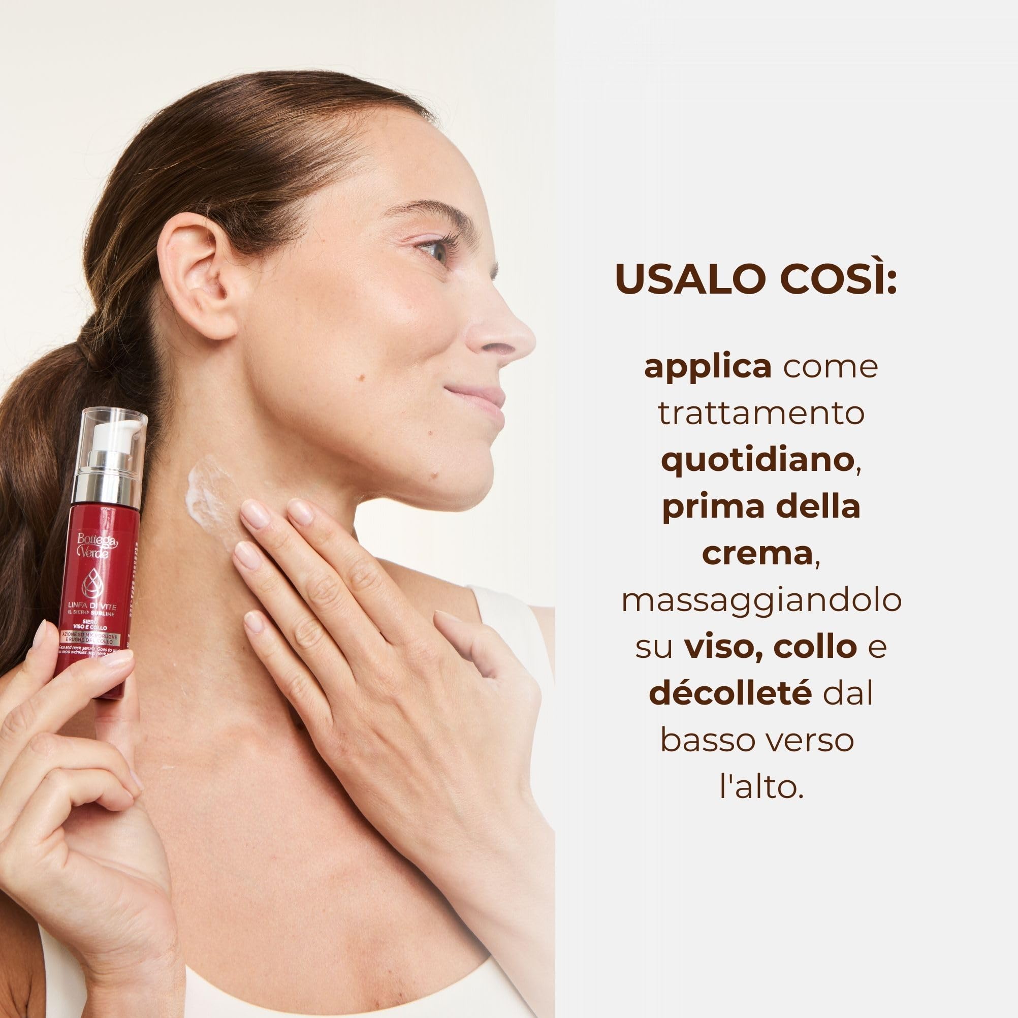 Bottega Verde - Siero Viso e Collo Linfa di Vite, 30 ml, Trattamento Intensivo Antirughe ed Effetto Filler, con Peptidi, Linfa di Vite, Ceramidi e Acido Ialuronico, Texture Leggera, per Pelli Mature