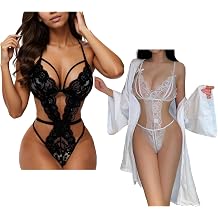 txsrbsj Sexy Women Lingerie High Cut Babydoll One-Piece Womens Lingerie Teddy Lace Bodysuit with Robe for Valentines Day