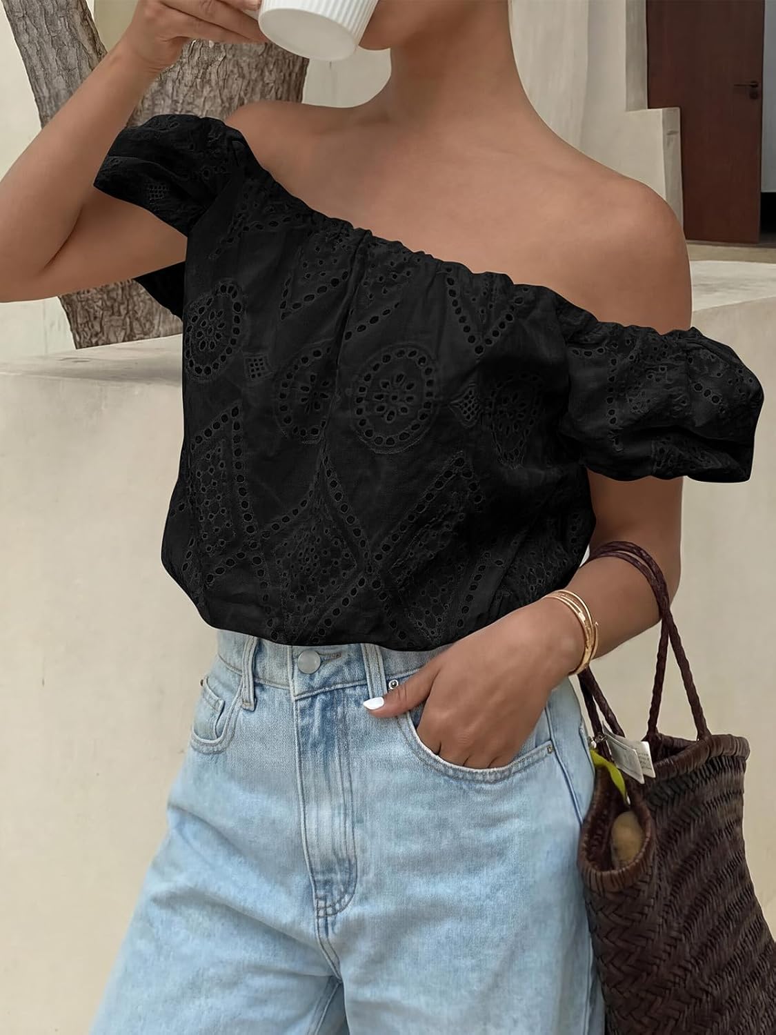 PRETTYGARDEN Women's Summer Off The Shoulder Tops 2026 Dressy Casual Puff Short Sleeve Embroidered Eyelet Cute Blouse Shirts - Image 4