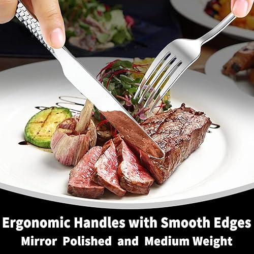 Miniatura 4 de Juego de cubiertos martillados de 20 piezas, acero inoxidable de grado alimenticio para 4, juego de cubiertos de cocina para el hogar, incluye