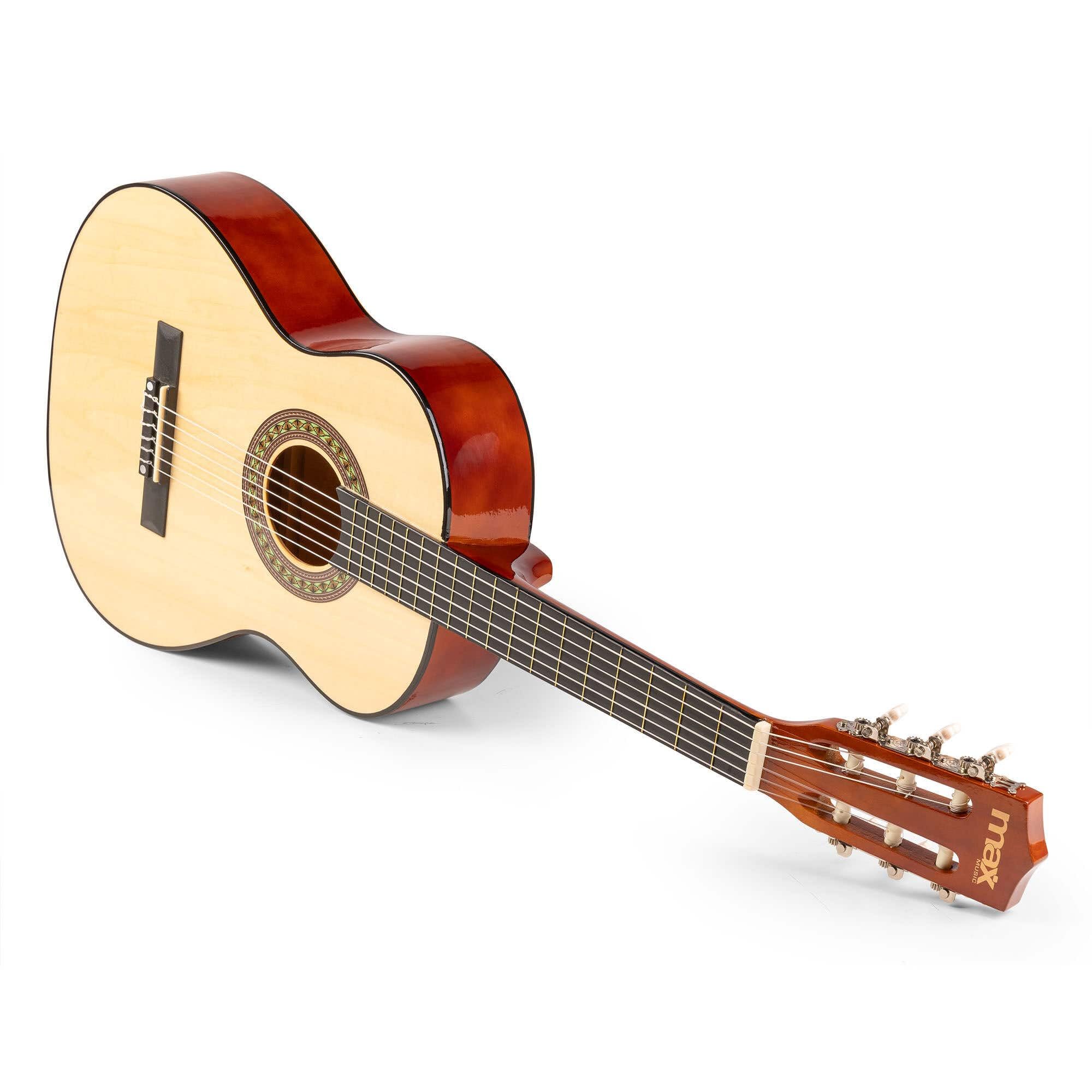 MAX SoloArt Junior 3/4 Guitarra Clásica para Niños - Set Completo con Funda Mochila, Soporte MAX GP20, Afinador Clip, Púas y Cuerdas de Nailon - Ideal para Principiantes de 8 a 12 Años