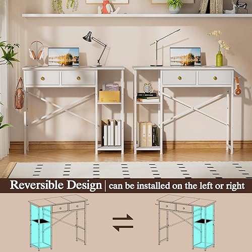 Miniatura 4 de Escritorio blanco para computadora, escritorio pequeño de 36 pulgadas con cajones, escritorio de oficina en casa con estantes de almacenamiento para