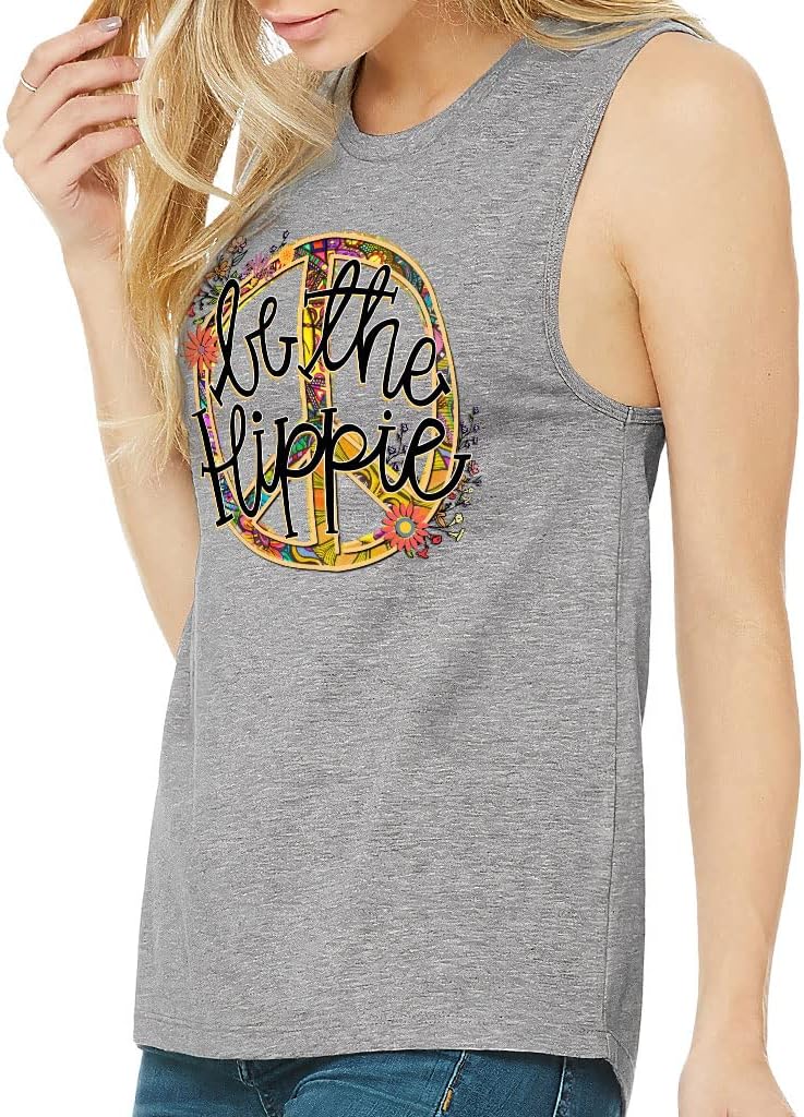 Be The Hippie Women's Muscle Tank - Flower Tank Top - Hippie Workout Tank