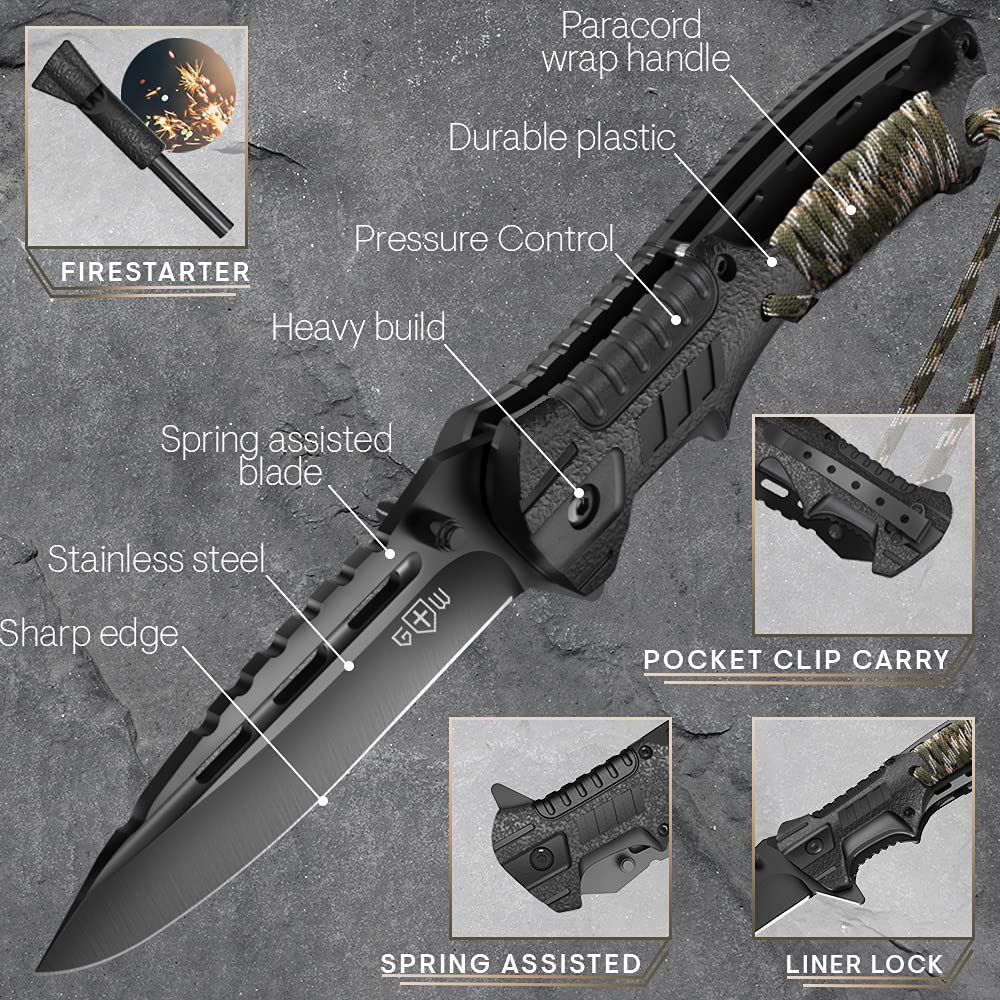 Pocket Knife Tactical Folding Knife Spring Assisted Knife with Fire