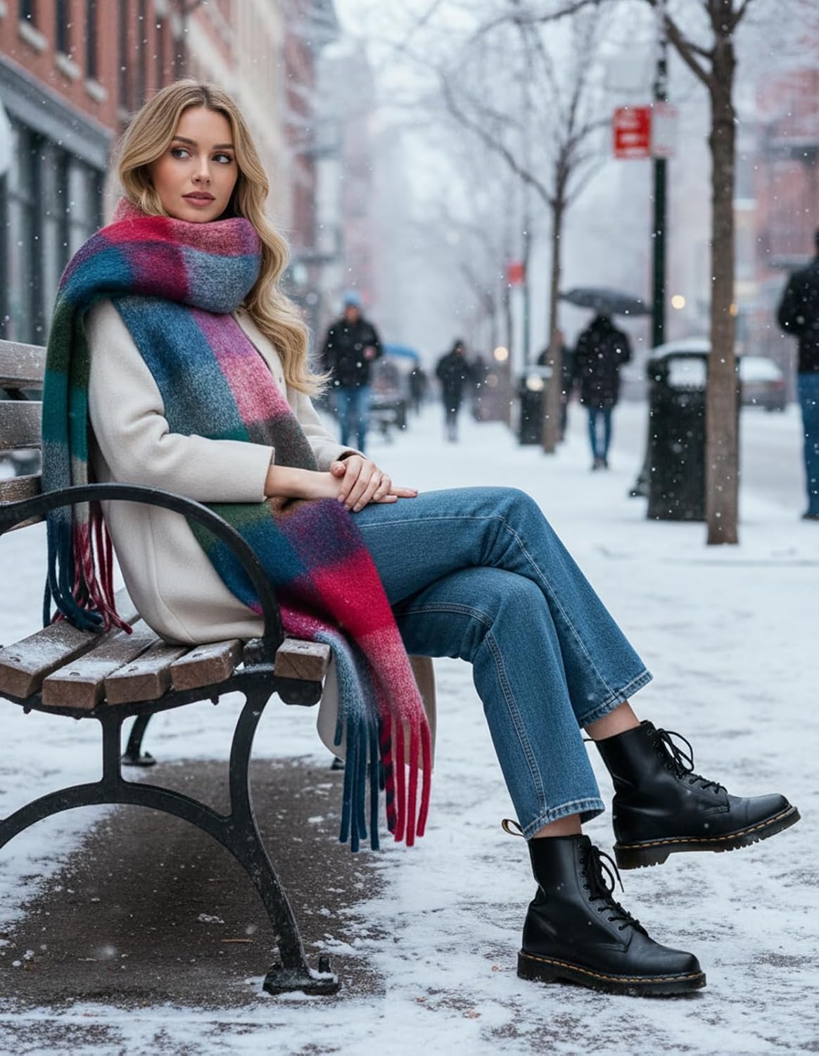 Scarf for Women Winter Warm Long Shawl Large Scarves Cold Weather Thick Blanket Scarfs Colorful Plaid - Image 9