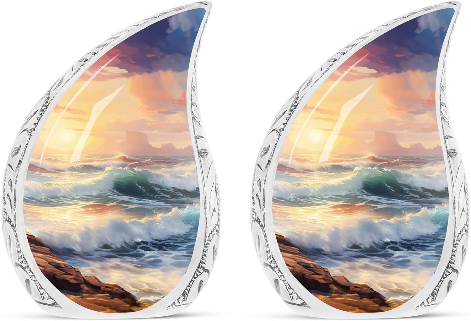 Mini Sunset Over Ocean Waves Teardrop Keepsake Urns - 3 Inch, 2 Pcs for Adults & Mother - Cremation Urns for Human Ashes