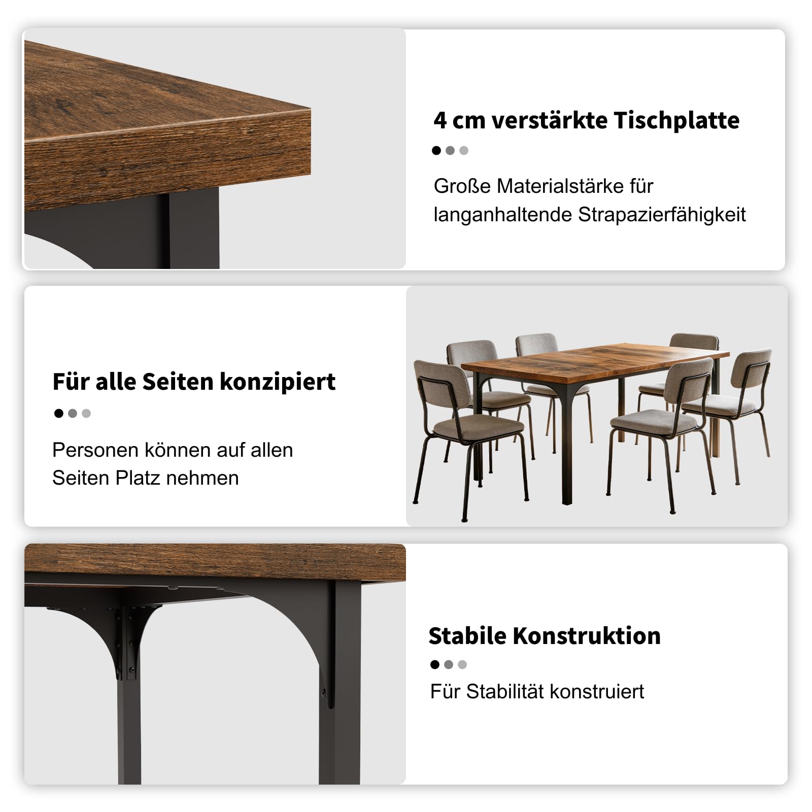 LEADZM Esstisch, Küchentisch, Esszimmertisch 180 x 90 cm für 6-8 Personen, Dining Table für Esszimmer, Büro, Arbeitszimmer (Rustikal-Braun, 180 x 90 x 76 cm)