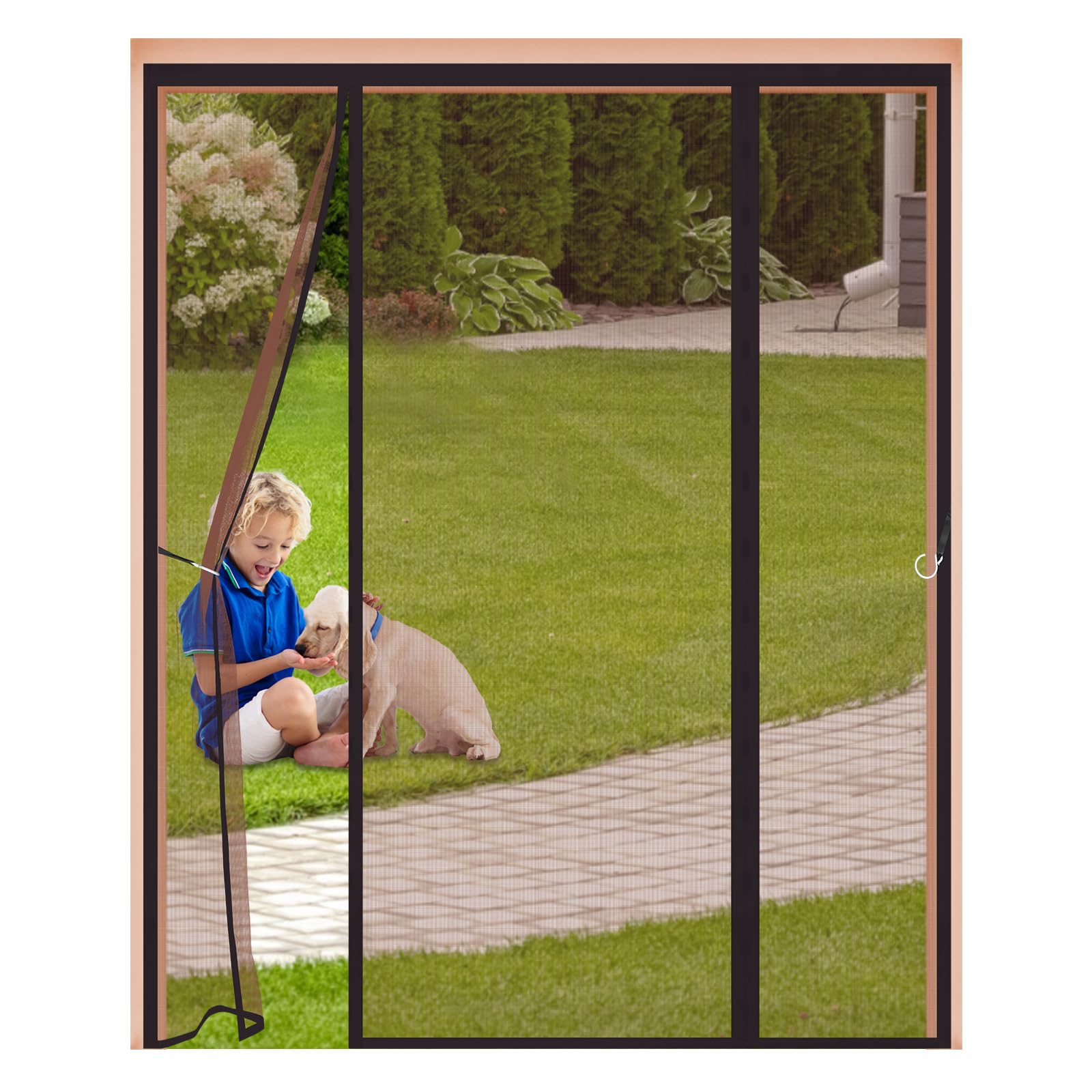 Magnetic Fly Screen for Double Doors 175x180cm,Heavy Duty Mesh Curtain with Side Hooks & 4cm Wide Top Magic Tape,Without Drilling,Fly Net for Patio & French Doors,Brown