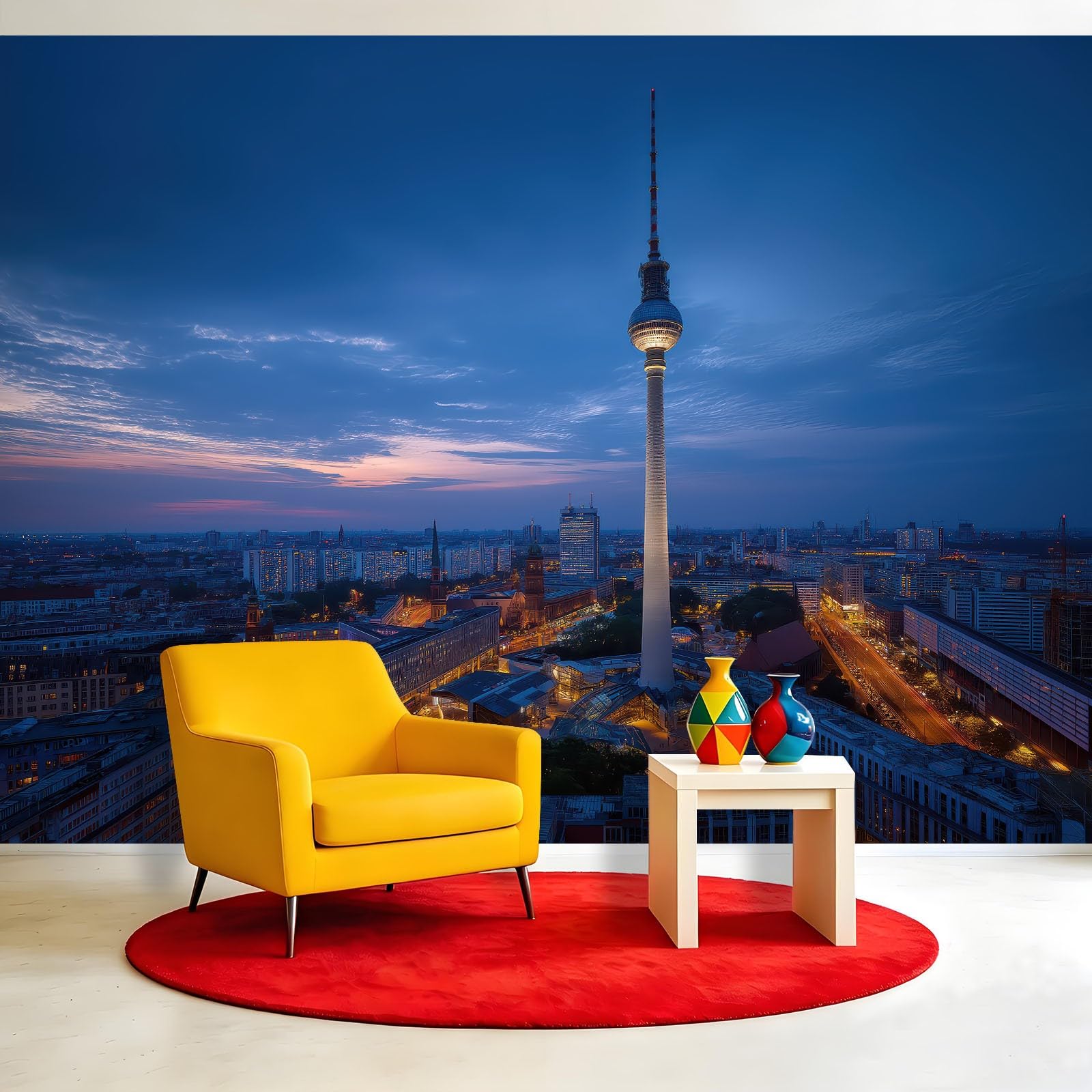 Fototapeta z włókniny, miasto, panorama, widok nocny, 200 x 140 cm – nowoczesne miasto, fototapeta do sypialni, salonu, kuchni, tapeta z włókniny, XXL tapeta ścienna z motywem, efekt 3D, dekoracja