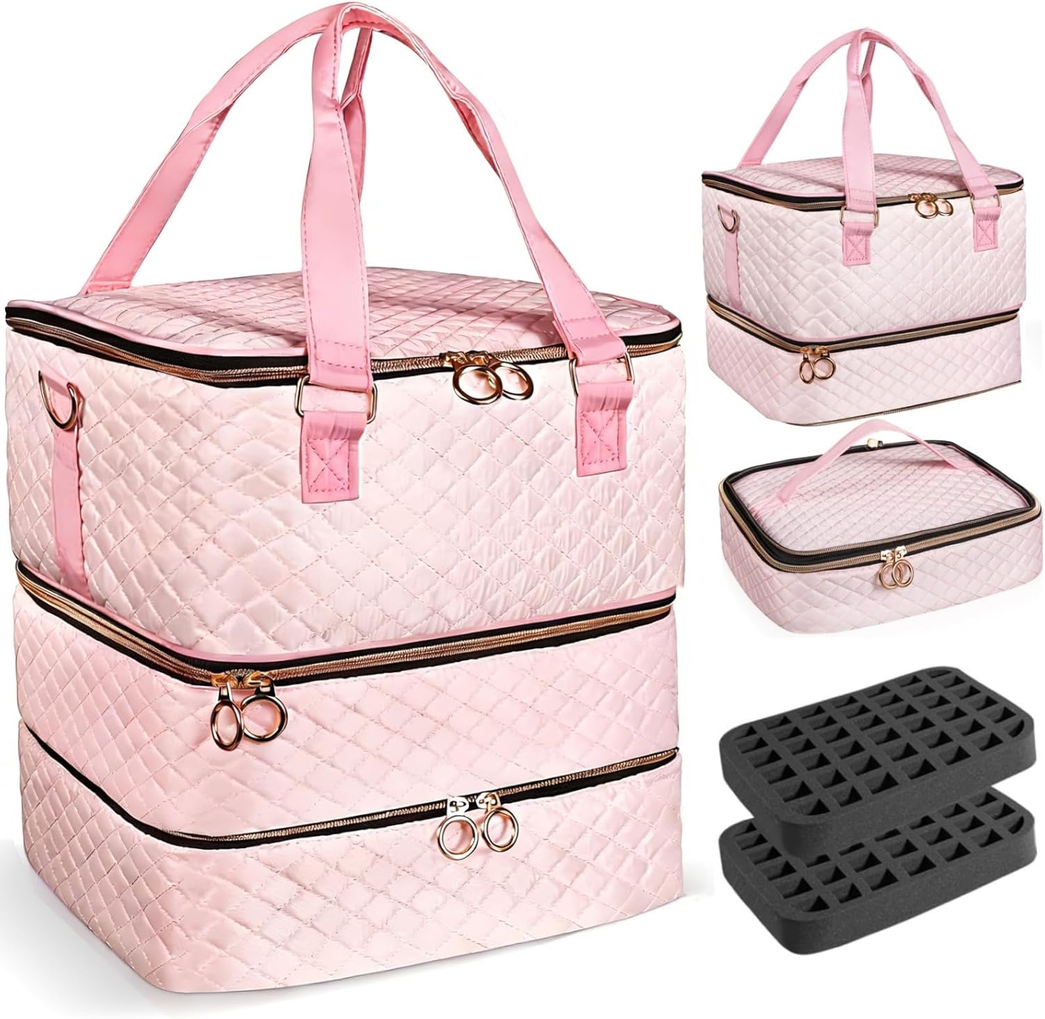 Nail Polish Organizer Case - Holds 84 Bottles Nail Polish & Nail Lamp Large Nail Polish Organizer Bag for Manicure Tools, Nail Polish Kit (Pink)
