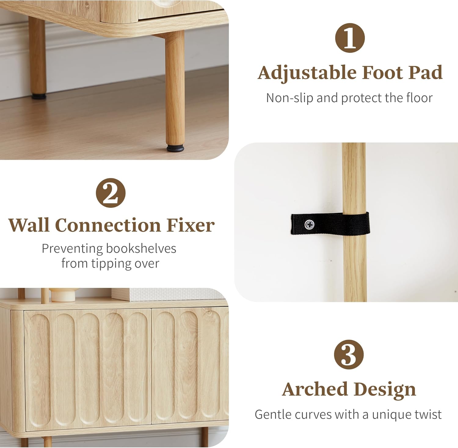 71" Tall Bookshelf with Door, 6-Tier Bookcase Modern Metal Book Shelf with Open Shelves & Adjustable Footpad Freestanding Storage Cabinet for Living Room, Home Office (Natural)