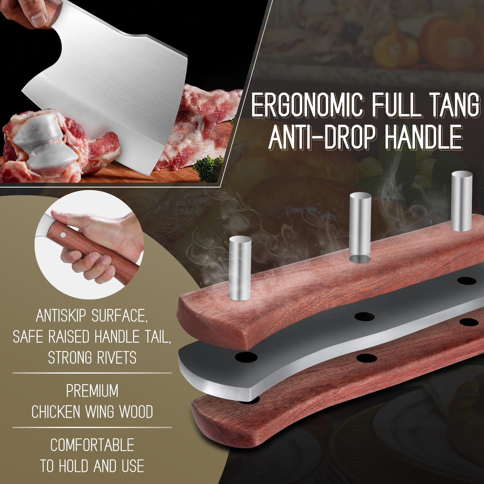 Mannaia Da Cucina A Codolo Pieno, Giapponese Per Carne E Ossa, Coltello Da Macellaio Estremamente Affilato, Forgiata A Mano Per Cucina Campeggio BBQ