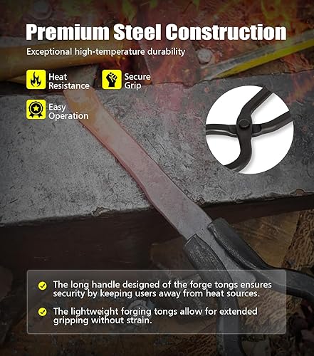 Miniatura 6 de Pinzas de herrero para principiantes, juego de herramientas de forja de herrero, tornillo de yunque incluye mandíbula plana de 14, recogida,