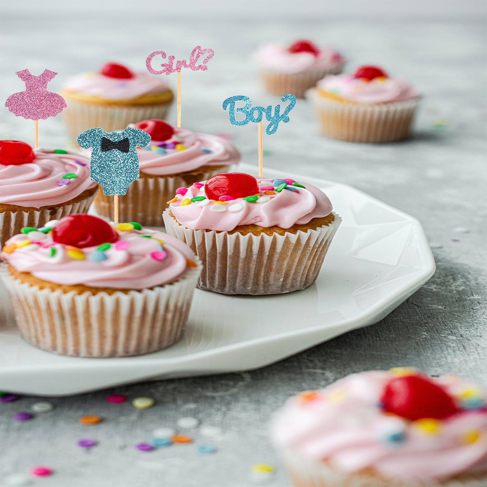 24 Cake Toppers Revelación De Género - Rosa Y Azul | Para Tartas Y Cupcakes, Baby Shower, Bautizo