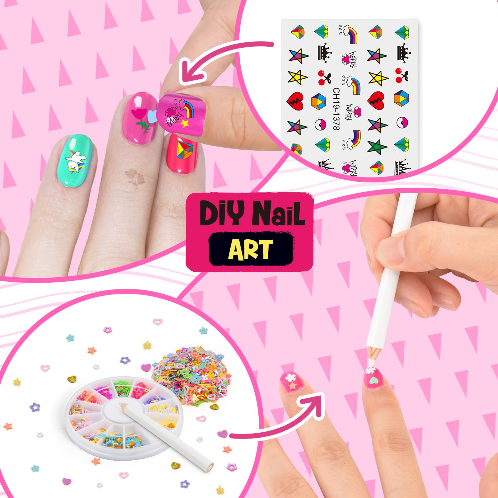 Juego de esmaltes de uñas para niñas, kit de arte de uñas para niños de 7 a 12 años, salón de uñas todo en uno con secador de uñas y uñas postizas a presión, decoración de bricolaje, esmalte 4