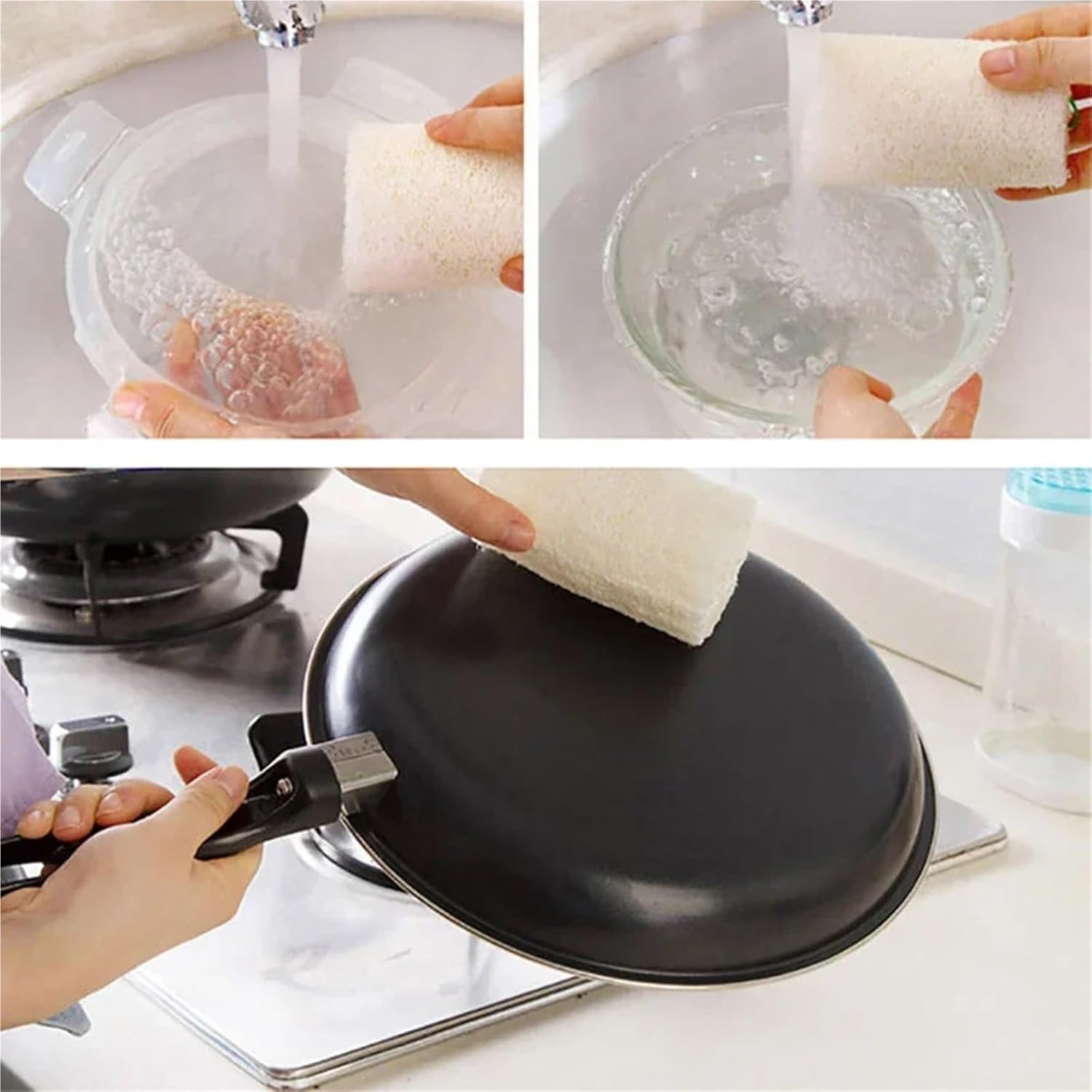 3PCS Exfoliating Natural Loofah Gourd Sponge Bath Rub Dishes Cleaning Scrubber Tool