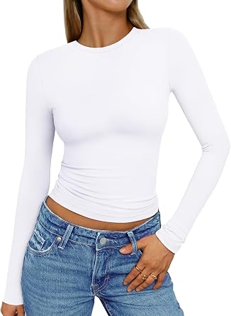 Womens Round Neck Long Sleeve Slim Sexy Basic T Shirt
