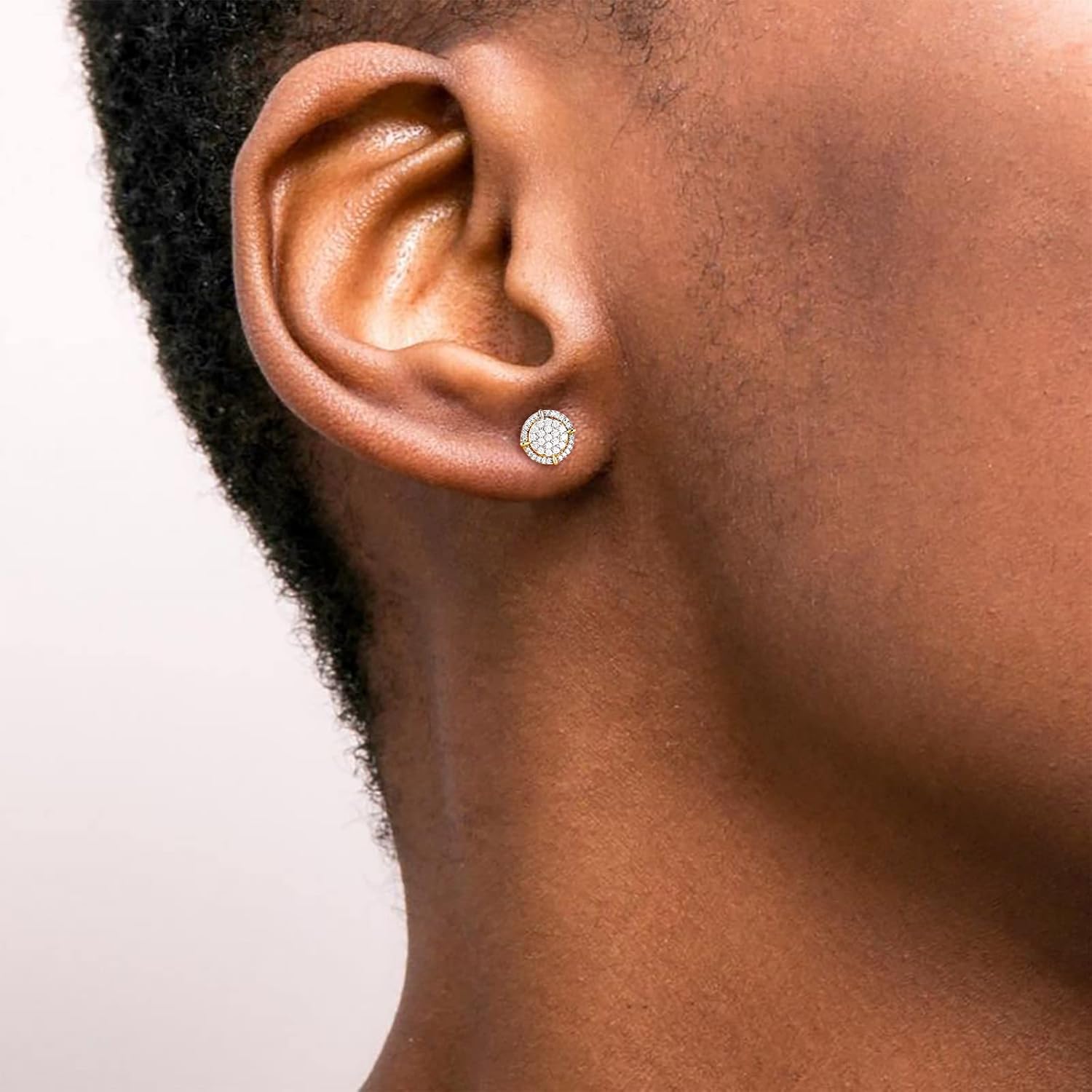 TRUMIUM Sterling Silver Earrings for Men Gold Plated and Silver Plated Halo Diamond Round Cz Stud Earrings Screw Back Hypoallergenic