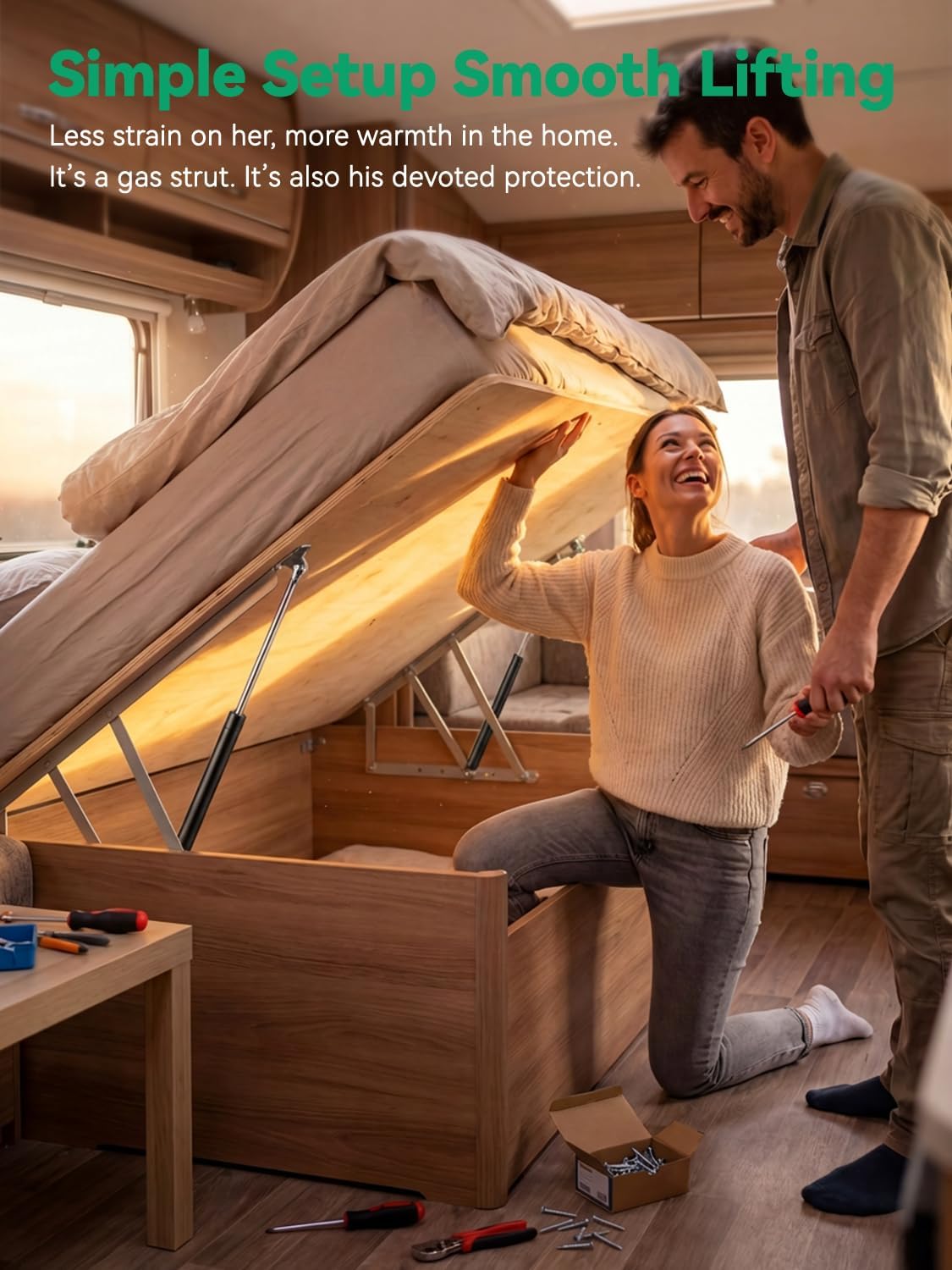 HUOPO 28 Inch 100lb/445N Gas Shock Strut Spring Lift Support for RV Bed Door Floor Hatch Boat Shed Window Custom Heavy Duty Trap Door, Set of 2 with Mounting Brackets