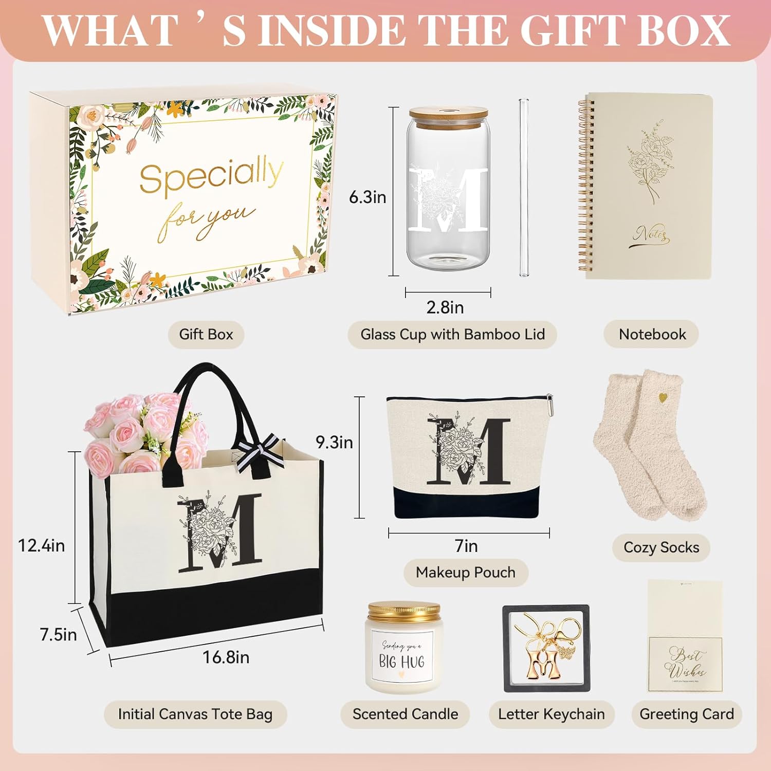 Birthday Gifts for Women,Monogrammed Personalized Gifts-Initial Tote Bag Gift Set for Her, Mom, Teacher