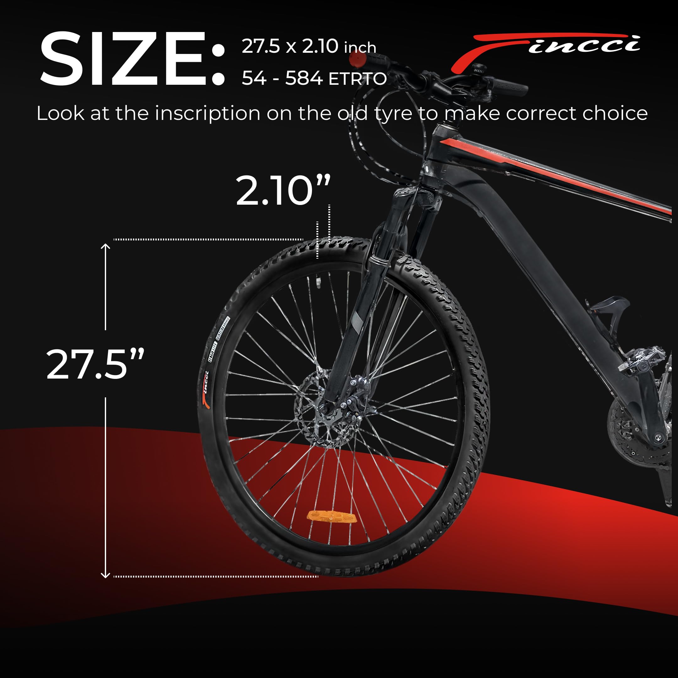 Fincci Copertone MTB 27.5 x 2.10 Pollici (54-584) Pieghevole – Pneumatico Oncamp 30 TPI con Tallone in Kevlar per Mountain Bike – Alta Trazione Off-Road – Nero