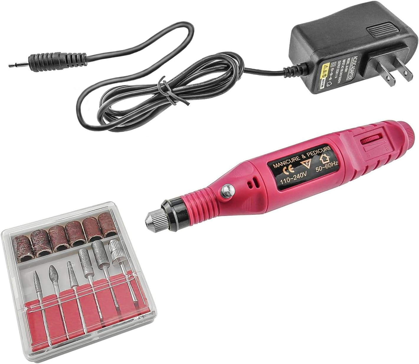 InnoLife Nail Art Drill Treatments KIT Electric File Buffer Bits Acrylics 6 File Pedicure Hands & Nails Repair (110V US 1.5M Plug) - Pink