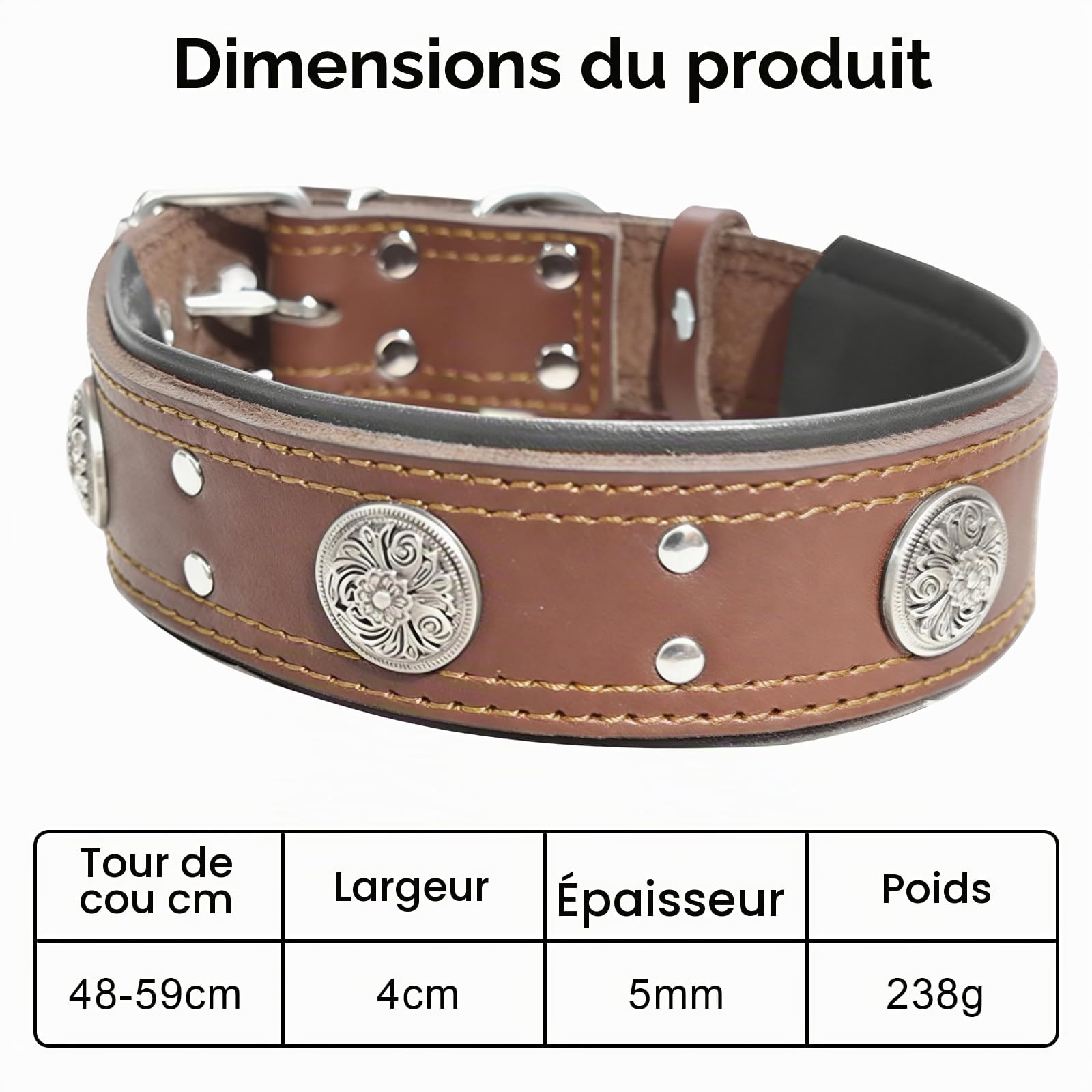 Collier Chien Cuir Large 4 cm, Colliers pour Chien en Cuir Véritable Renforcé, Colier Personnalisé Idéal pour Grand Chiens, Doublure Molletonnée, Boucle en Acier, Cadeau Grand Chiens Parfait