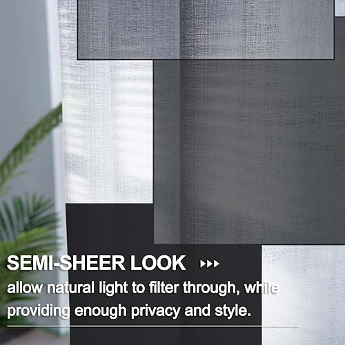 Miniatura 2 de Cortinas traslúcidas geométricas grises para ventana de puerta, cortinas semitransparentes negras para puerta francesa con patrones artísticos para
