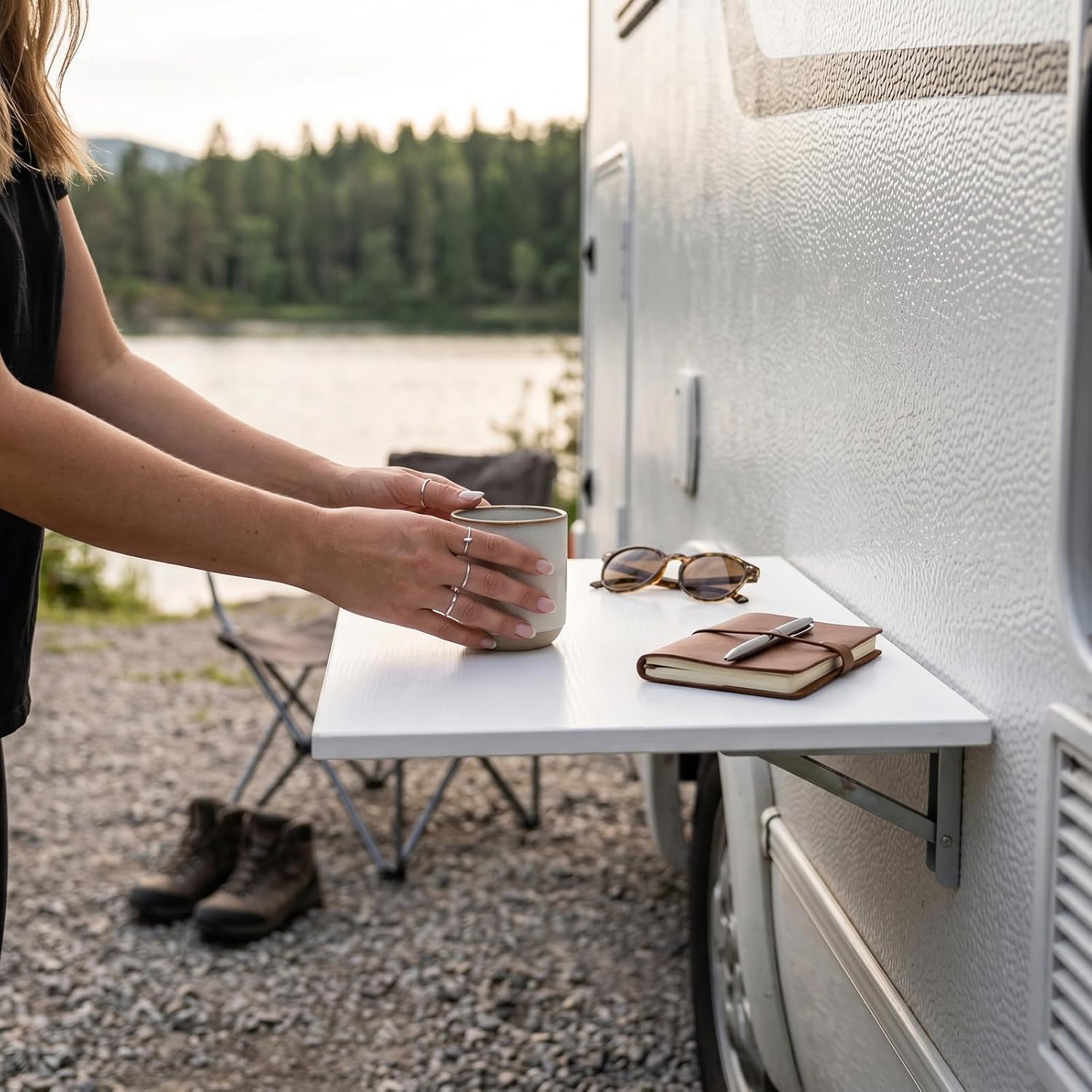 Folding Campervan Table, Wall Mounted Multifunctional Space Saving Table with Adjustable Legs and Scratch Proof 15mm Top, for RVs Campers Trailers Boats and Office Desks